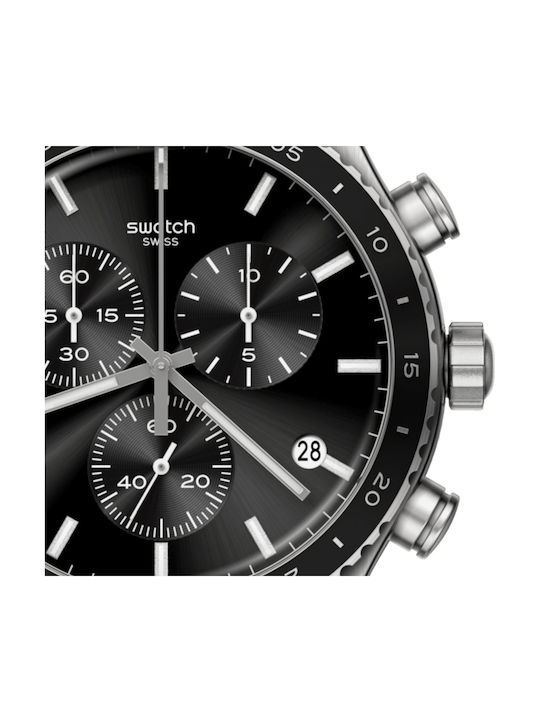 Swatch Dream Ανδρικό Ρολόι 43mm Χρονογράφος Μπαταρίας με Μαύρο Δερμάτινο Λουράκι