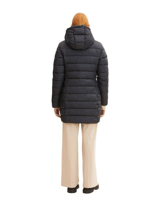 Women's Long Puffer Jacket for Winter with Hood Black