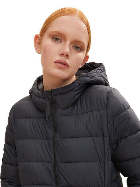 Women's Long Puffer Jacket for Winter with Hood Black