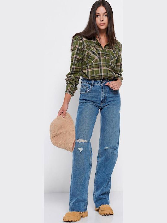 Hoch tailliert Damenjeans mit Rissen