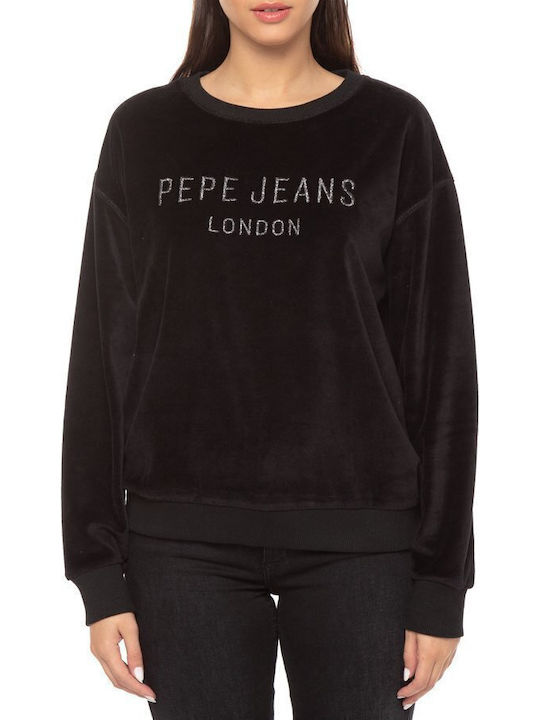 Long Women's Sweatshirt Velvet Black