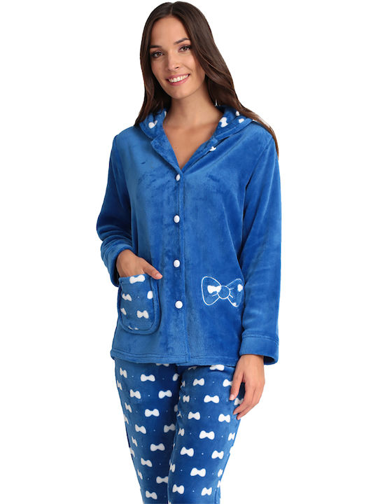 Lydia Creations De iarnă Set Pijamale pentru Femei Fleece Albastru