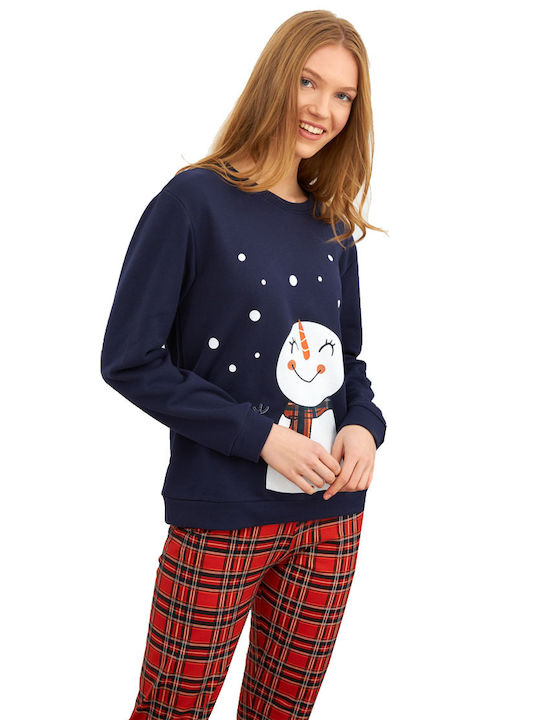 Harmony Winter Women's Pyjama Set Cotton Navy Blue