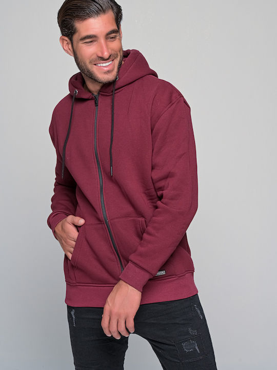 madmext Men's Sweatshirt Jacket with Hood and Pockets Burgundy