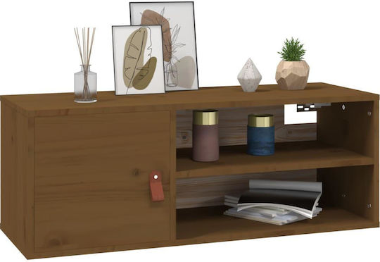 Wall-Mounted Living Room Cabinet Made of Solid Wood Natural - Honey 80x30x30cm
