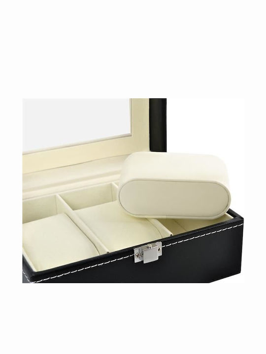 Cb cases Leather Case with transparent lid for 3 watches in Black color 00008513