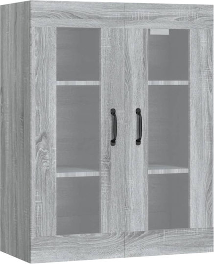 Bodenstehende Wohnzimmer Vitrine aus Spanplatte in Grau Sonoma mit Glastür 69.5x34x90cm