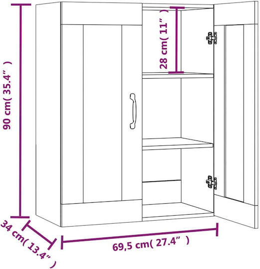 Bodenstehende Wohnzimmer Vitrine aus Spanplatte in Grau Sonoma mit Glastür 69.5x34x90cm