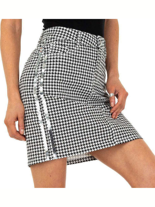 Redial White Denim Mini Skirt Checked White