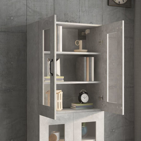 Living Room Display Cabinet Made of Particle Board with Windowed Grey Concrete Effect 69.5x34x90cm