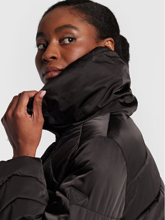 Women's Long Puffer Jacket for Winter Black