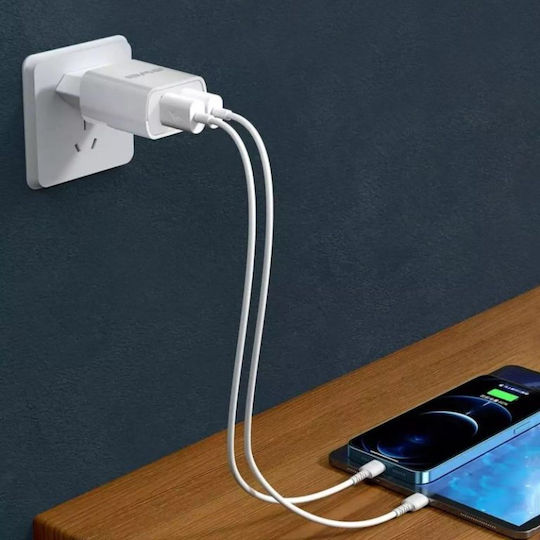 Awei Φορτιστής Χωρίς Καλώδιο με 2 Θύρες USB-A Λευκός (C3)