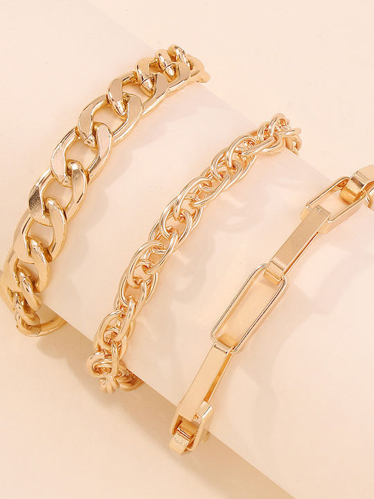 Women's Bracelet triple gold chain, made of brass alloy.