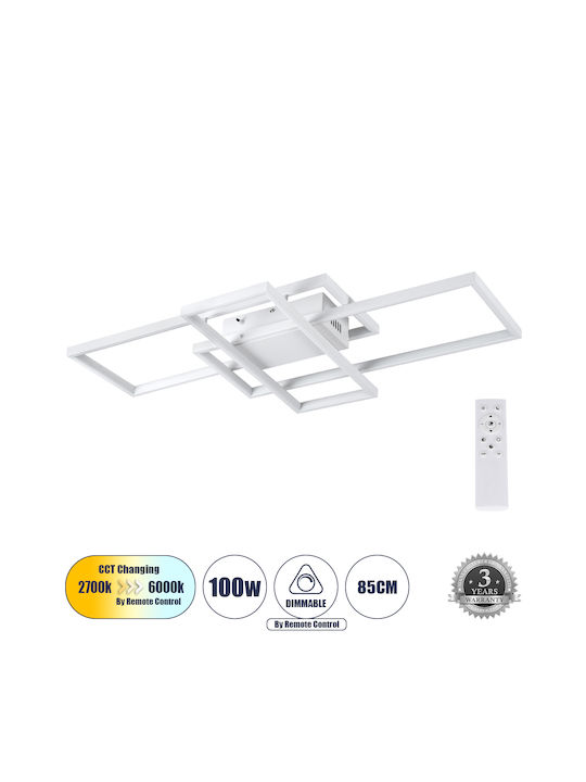 GloboStar Quadra Ceiling Mount Light 85cm White with Integrated LED and Remote Control