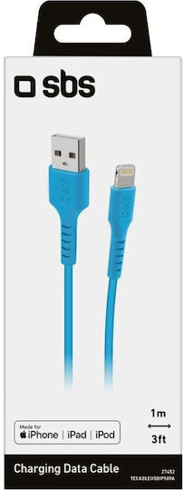 SBS USB to Lightning Cable Μπλε 1m (CABLEUSBIP589A)