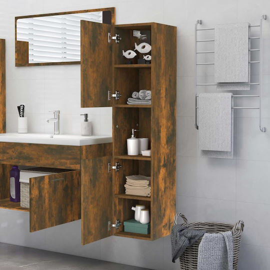 vidaXL Wall Hung Cabinet Bathroom Column Cabinet L30xD30xH130cm Oak