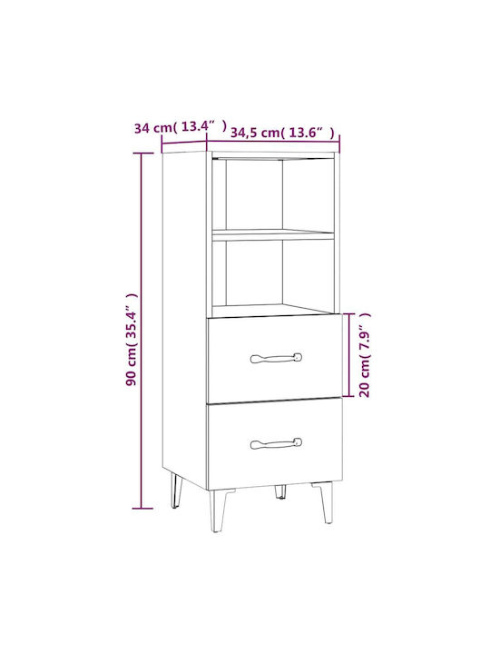 Drawers Storage Wooden Smoky Oak L34.5xW34xH90cm