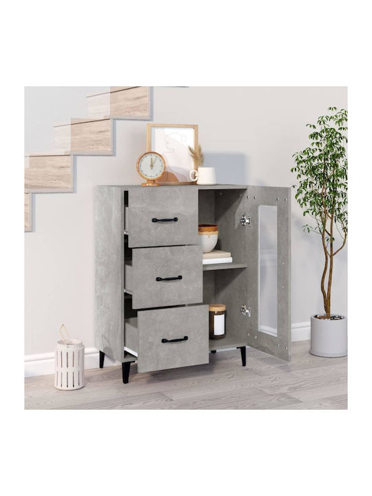 Living Room Display Cabinet made of Particle Board with Windowed Grey Concrete 69.5x34x90cm