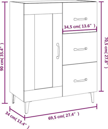 Living Room Display Cabinet made of Particle Board with Windowed Grey Concrete 69.5x34x90cm