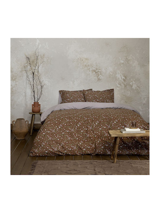 Nima Duvet Cover Set Cotton Single with Pillowcase 160x240 Wildflower Brown