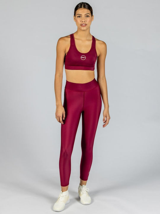 Training Γυναικείο Cropped Κολάν Γυαλιστερό & Ψηλόμεσο Cherry