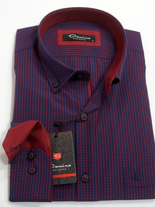 MEN'S MAKRYMANIKO SHIRT DOMINO /POLIGIANNI 28.723-03 BLUE/BORDEAUX