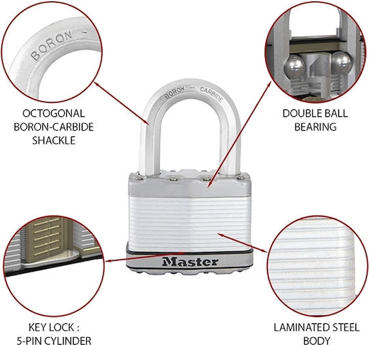 Master Lock Excell M15EURDLF Ατσάλινο Λουκέτο Πέταλο με Κλειδί 64mm Ασημί