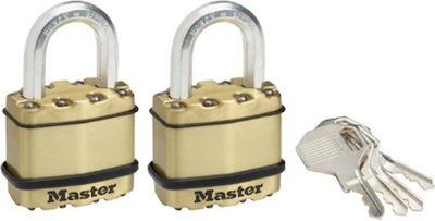 Master Lock Excell Steel Padlock Brass with Key 45mm 2pcs