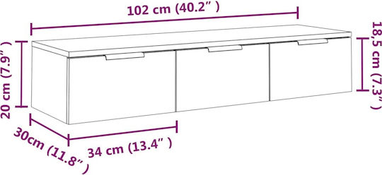 vidaXL TV-Ständer Grau M102xP30xH20cm