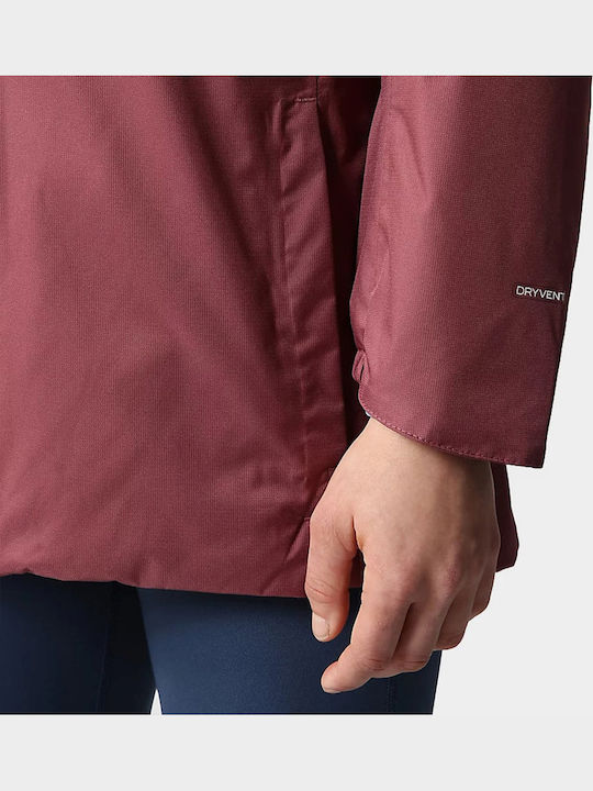 Women's for Hiking Short Sports Jacket Waterproof and Windproof for Spring or Autumn with Hood Burgundy