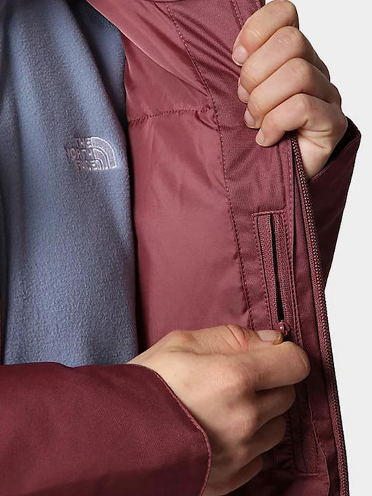 Women's for Hiking Short Sports Jacket Waterproof and Windproof for Spring or Autumn with Hood Burgundy