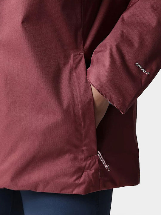 Women's for Hiking Short Sports Jacket Waterproof and Windproof for Spring or Autumn with Hood Burgundy