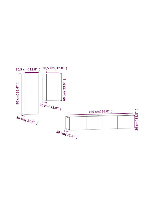 TV-Ständer Rauch Eiche 4 Stück M80xT30xH30cm
