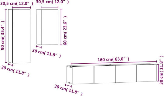 Stand TV Stejar Fumuriu 4 Buc L80xA30xÎ30cm
