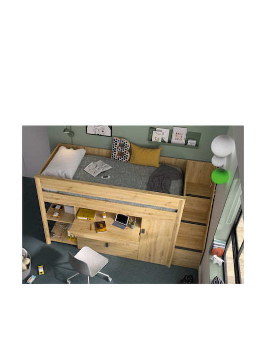 Mael Kinderbett Hochbett Einzeln mit Stauraum & Schreibtisch Braun für Matratze 90x200cm