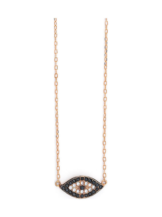 George Art Jewels Necklace Eye Made of Rose Gold 9K with Black Zircon