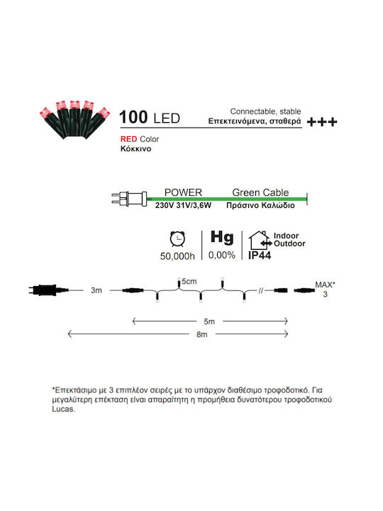 100 Lights LED Red in String 1pcs 100 Lights LED Red in String 1pcs