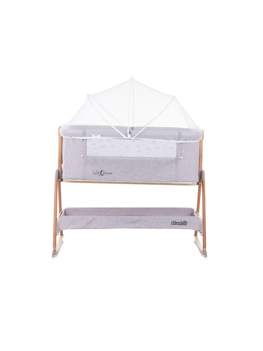 Chipolino Cradle Sweet Dreams with Mattress, Side Opening, and Wheels Grey - Wood