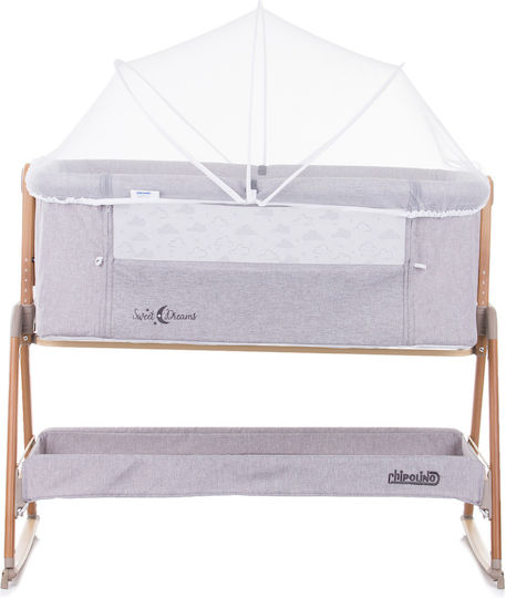 Chipolino Люлка Sweet Dreams с Матрак, Странично Отваряне и Колела Grey - Wood