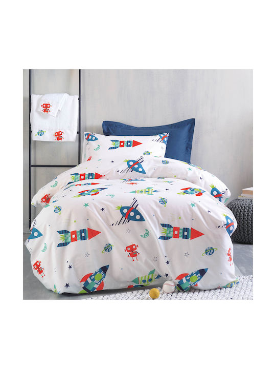 Rythmos Baby Bettbezug Set mit Kissenbezug Astronio Weiß 110x160cm.