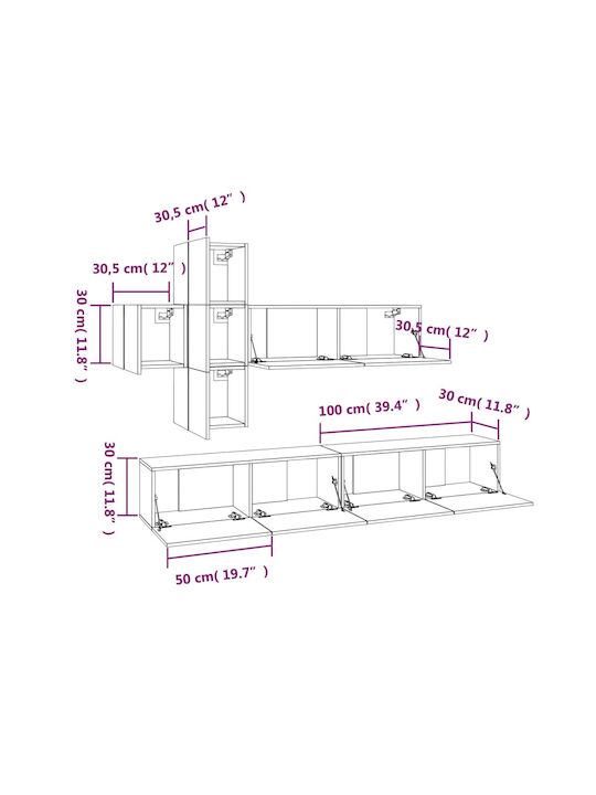 Wohnzimmer TV-Einheit Λευκό 7τμχ L100xB30xH30cm