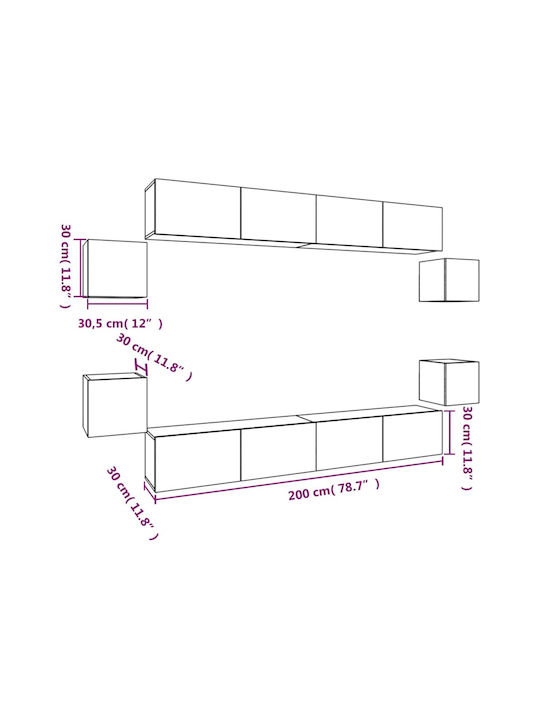 Wohnzimmer TV-Einheit Λευκό 8τμχ L100xB30xH30cm