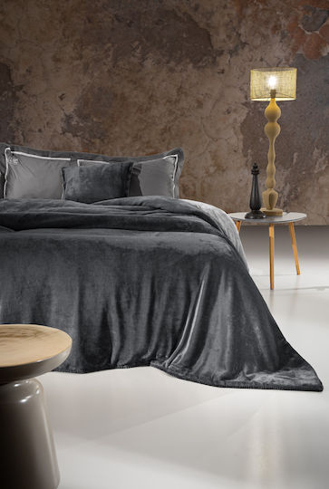 Guy Laroche Velvet Fleece Blanket Set Super Double 220x240cm Anthracite