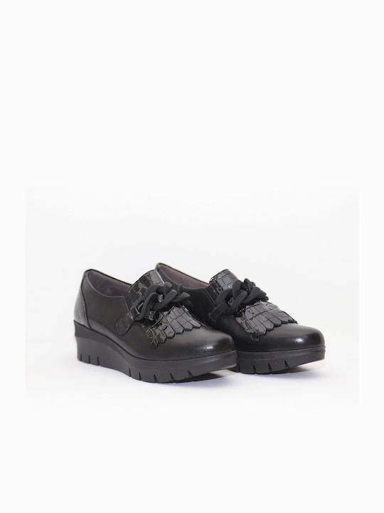 Mocasini casual pentru femei Pitillos 1641 Black piele anatomică Căptușită negru