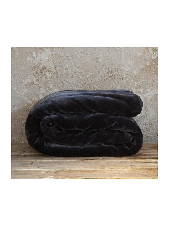 Nima Coperta Velvet Double Blanket 220x240cm Black / Anthracite