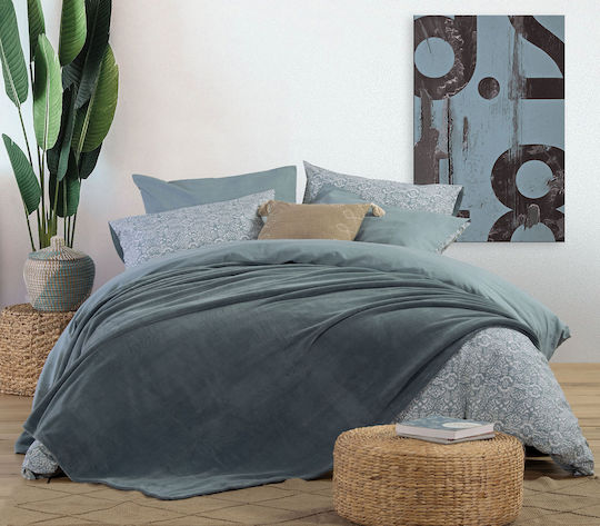 Nef-Nef Homeware Cosy Κουβέρτα Fleece Υπέρδιπλη 220x240εκ. Dusty Blue