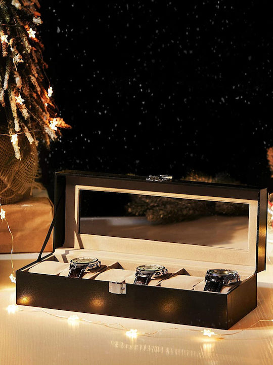 Songmics Wooden Case with transparent lid for 12 watches in Black color JWB12BK