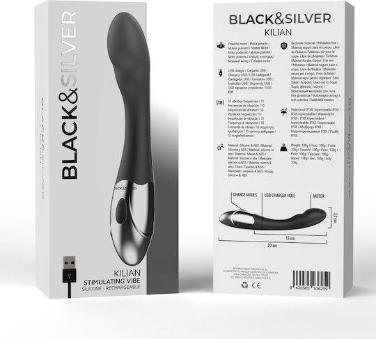 Dream Love Black & Silver Kilian Vibrator G-Spot Stimulating Vibe 20cm Black