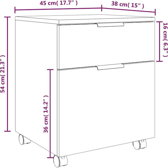 Kabinett Büro mit Rädern Brown Oak 45x38x54cm
