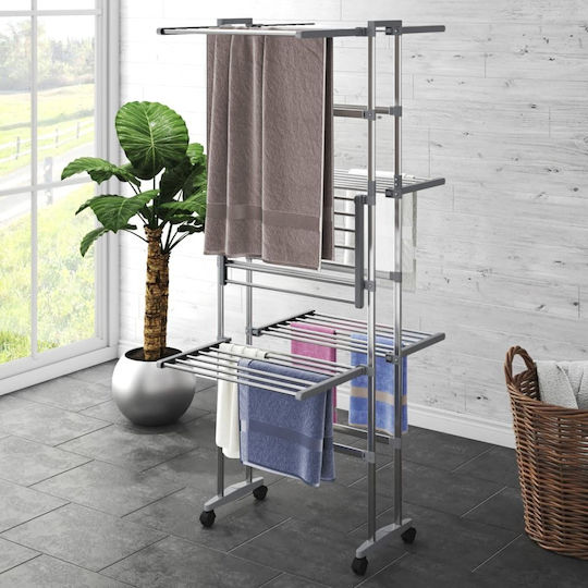 vidaXL Klappbarer Boden-Kleiderständer aus Aluminium mit Rädern 70x60cm